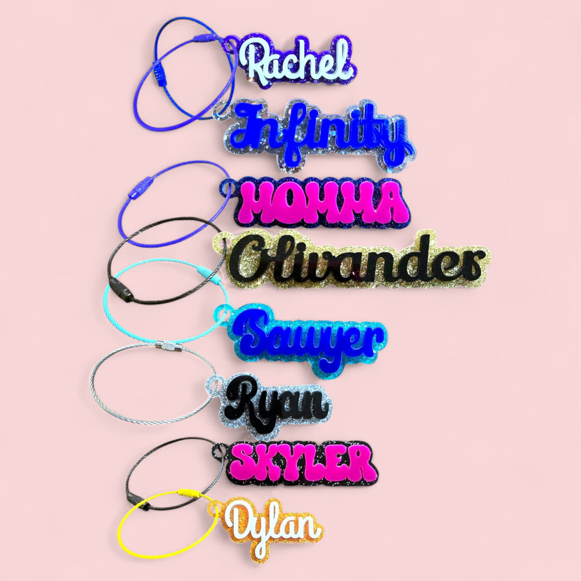 Custom Glitter Name Tags | Personalized Acrylic Keychains | Name Bag Tags
